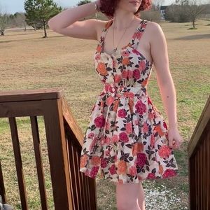 Pink and Orange Floral Minidress with Open Back